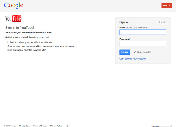 Enter your YouTube account username and password.
