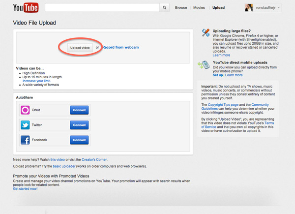 This is the screen you'll see next. Click the Upload Video button.
