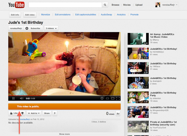 Ta dah! You're now watching your new video. And in case you don't remember what you set the privacy settings to, it shows you in an info bar under the video.