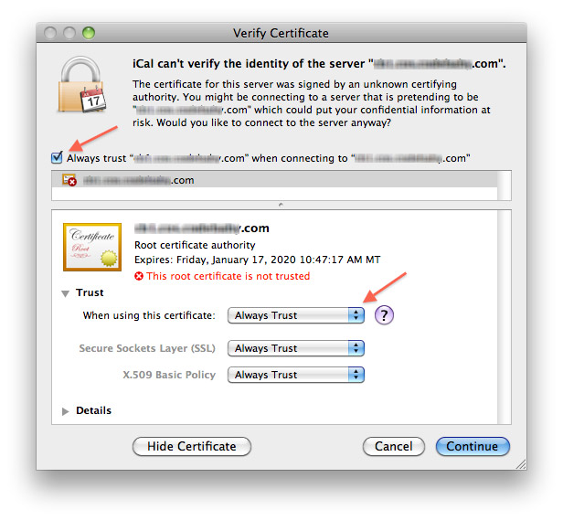 Always trust "example.com" when connecting to "example.com"